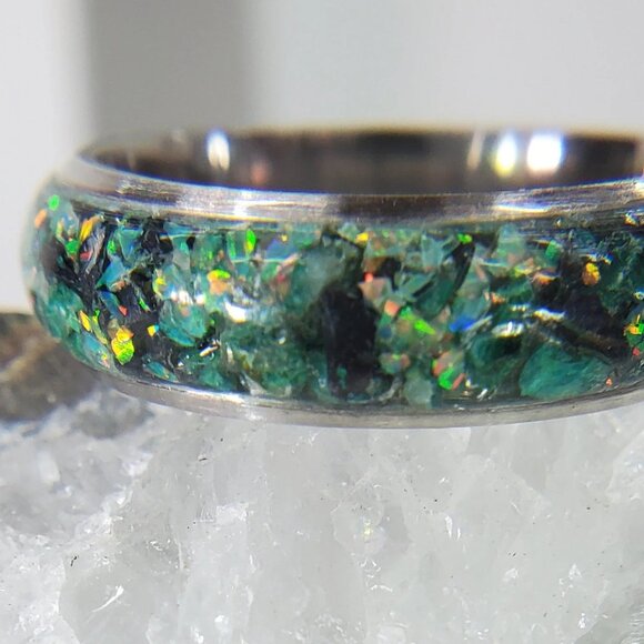 "Rain Forest" Ring with Green Opal & Black Tourmaline - Picture 5 of 8